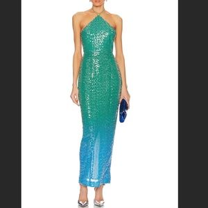 BNWT Sau Lee Jasmin Dress in Green Blue Ombre